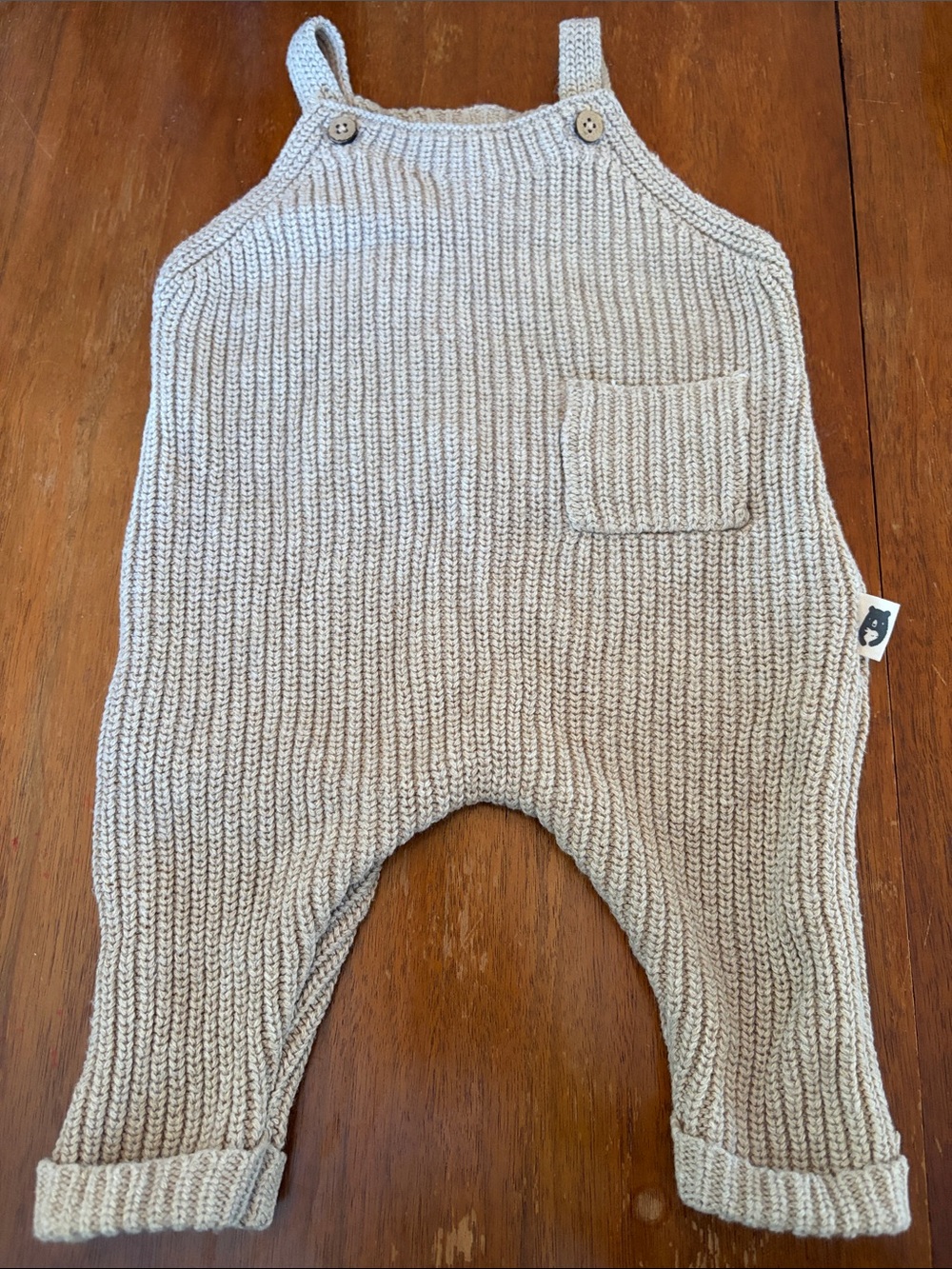 🫐3/$30 Rabbit + Bear Organic Neutral Knit Baby Overalls with Pocket size 0-3m